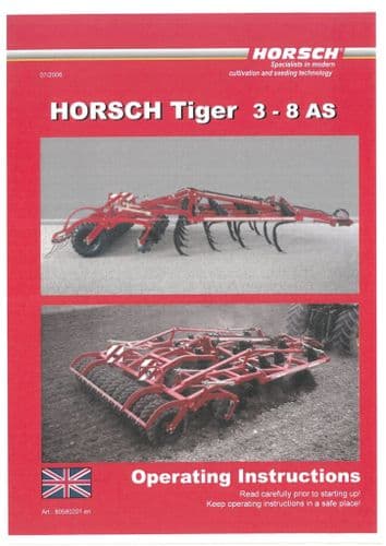 Horsch Cultivator Tiger 3AS 4AS & Starr 5AS 6AS 8AS Operators Manual
