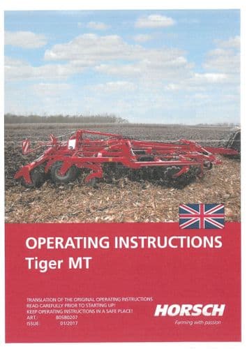 Horsch Cultivator Tiger 3MT 4MT & Rigid 5MT 6MT 8MT Operators Manual