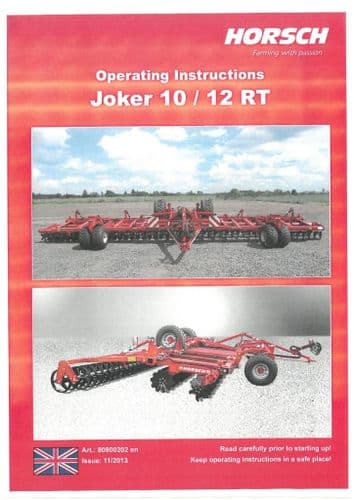Horsch Disc Harrow Joker 10RT 12RT Operators Manual