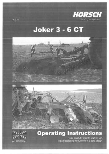 Horsch Disc Harrow Joker 3CT  3,5CT 4CT 5CT 6CT Operators Manual