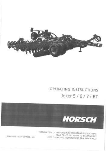 Horsch Disc Harrow Joker 5RT 6RT 7+RT Operators Manual