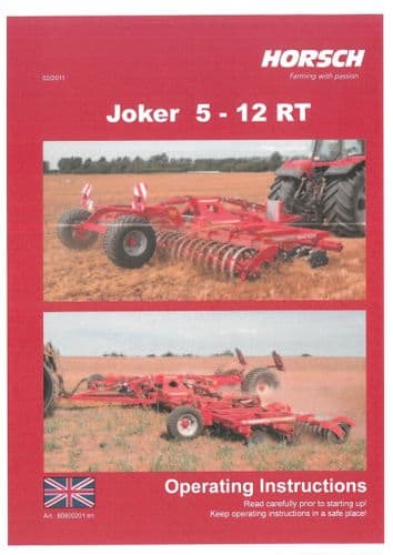 Horsch Disc Harrow Joker 5RT 6RT 8RT 10RT 12RT Operators Manual