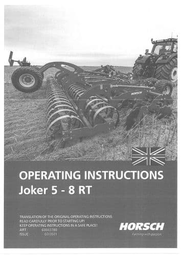 Horsch Disc Harrow Joker 5RT 8RT Operators Manual