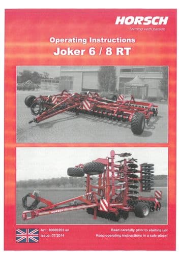 Horsch Disc Harrow Joker 6RT 8RT Operators Manual