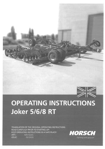 Horsch Disc Harrows Joker 5RT 6RT 8RT Operators Manual.