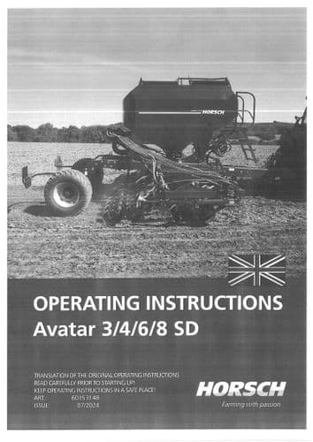 Horsch Disc Seed Drill Avatar 3SD 4SD 6SD 8SD Operators Manual