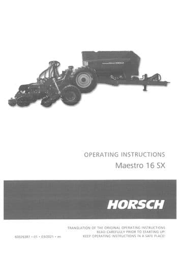 Horsch Planter Maestro 16SX Operators Manual
