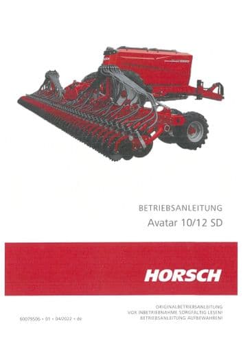 Horsch Seed Drill Avatar 13SD 12SD Operators Manual