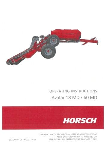 Horsch Seed Drill Avatar 18MD 60MD Operators Manual
