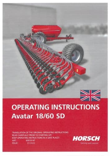 Horsch Seed Drill Avator 18SD 60SD Operators Manual