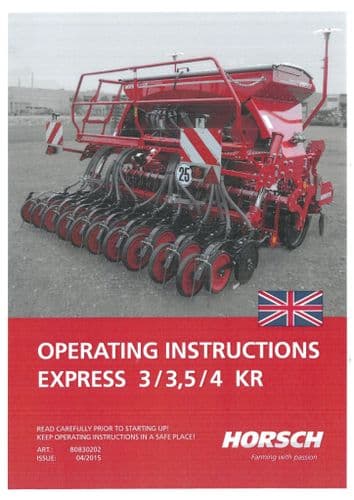 Horsch Seed Drill Express 3KR 3.5KR 4KR Operators Manual