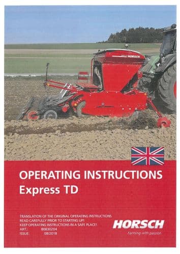 Horsch Seed Drill Express 3TD 3.5TD Operators Manual