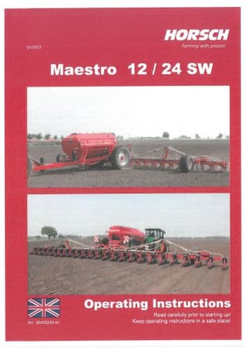 Horsch Seed Drill Maestro 12SW 24SW Operators Manual