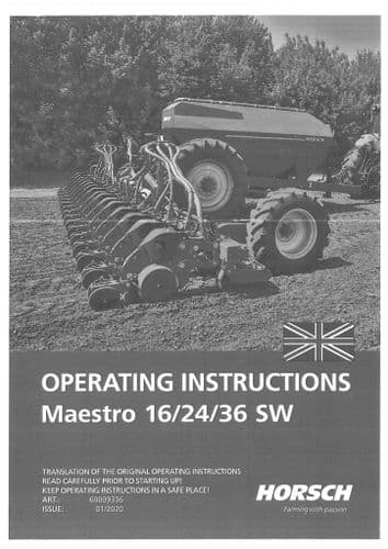 Horsch Seed Drill Maestro 16SW 24SW 36SW Operators Manual