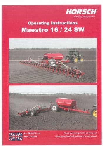 Horsch Seed Drill Maestro 16SW 24SW Operators Manual