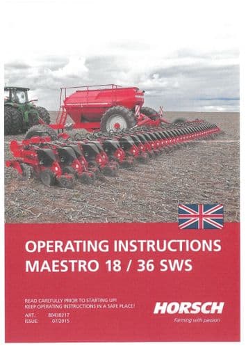 Horsch Seed Drill Maestro 18SWS 36SWS Operators Manual