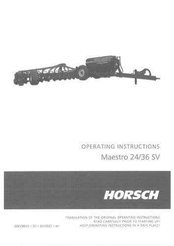 Horsch Seed Drill Maestro 24SV 36SV Operators Manual