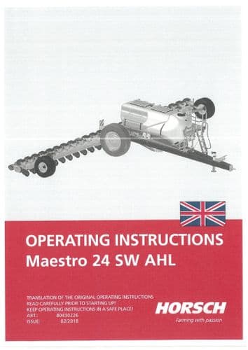 Horsch Seed Drill Maestro 24SW AHL Operators Manual