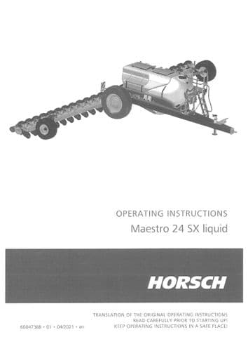 Horsch Seed Drill Maestro 24SX Liquid Operators Manual