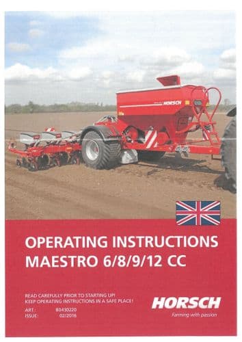 Horsch Seed Drill Maestro 6CC 8CC 9CC 12CC Operators Manual