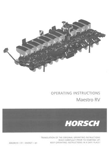 Horsch Seed Drill Maestro 6RV 8RV 12RV Operators Manual