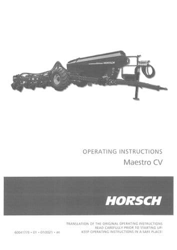 Horsch Seed Drill Maestro 8CV 9CV 12CV Operators Manual