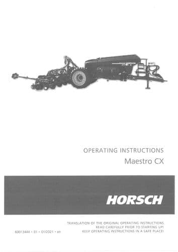 Horsch Seed Drill Maestro 8CX 9CX 12CX Operators Manual