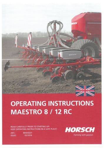 Horsch Seed Drill Maestro 8RC 12RC Operators Manual