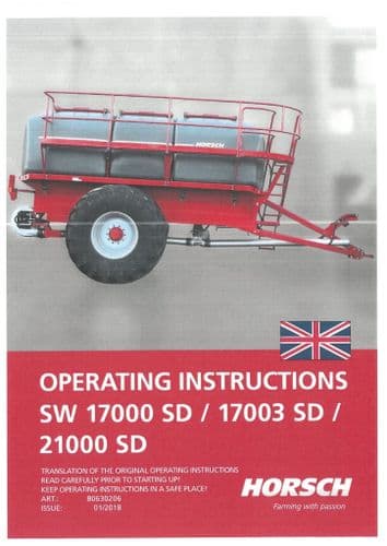 Horsch Seed Wagon SW17000SD, 17003SD, 21000SD Operators Manual