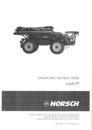 Horsch Self Propelled Sprayer Leeb 6.280PT  6.300PT 7.300PT 8.280PT 8.300PT Operators Manual