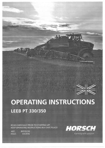 Horsch Self Propelled Sprayer Leeb PT330 PT350 Operators Manual