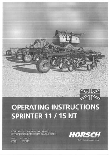 Horsch Tine Seed Drill Sprinter 11NT 15NT Operators Manual