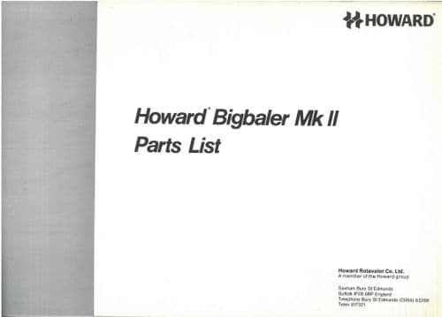 Howard Bigbaler MKII  Parts Manual - Big Baler