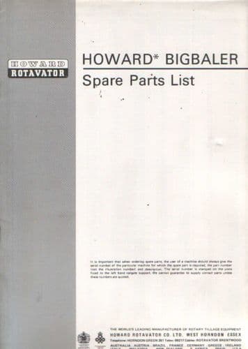 Howard Bigbaler Parts Manual - Big Baler
