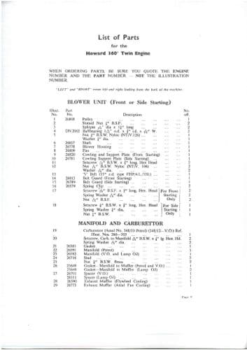 Howard Engine Twin Cylinder 360 810cc Parts Manual