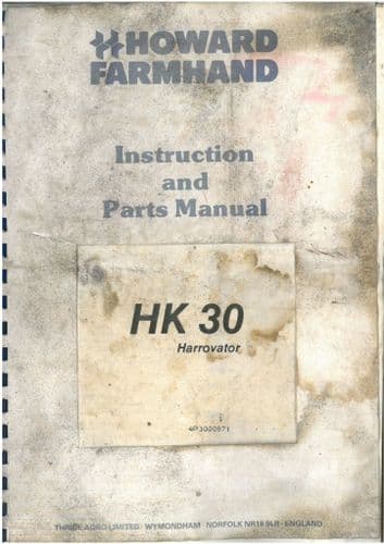 Howard Farmhand Harrovator HK30 Powervator Rotavator HK 30 Operators Manual and Parts List