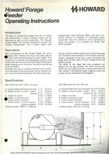 Howard Forage Feeder Kit for the Rotaspreader Model 150 MkIII and 250 Operators Manual