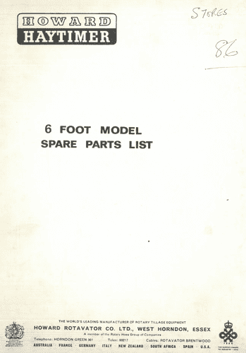 Howard Haytimer Mower 6Ft Parts Manual