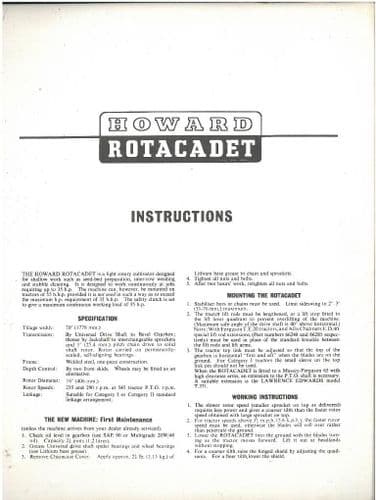 Howard Rotacadet Operators Manual