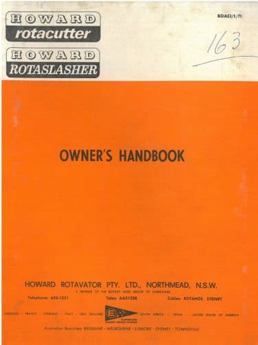 Howard Rotacutter  Rotaslasher 48" 60" 72" Operators Manual including Parts List