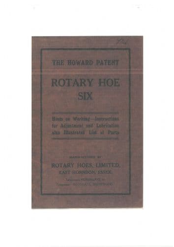 Howard Rotary Hoe Six Operators Manual with Parts List