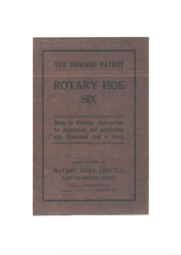 Howard Rotary Hoe Six Operators Manual with Parts List