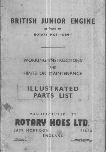 Howard Rotary Hoes British Junior Engine fitted to GEM Operators Manual and Parts List