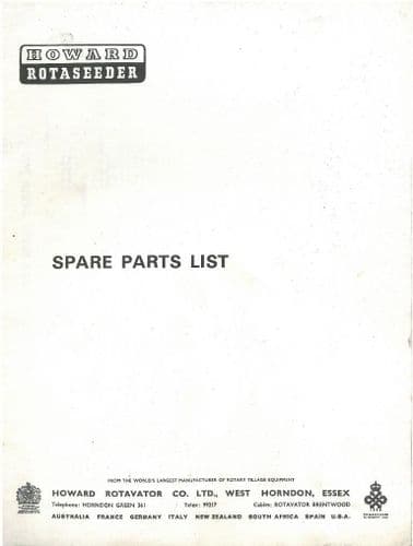 Howard Rotaseeder Parts Manual