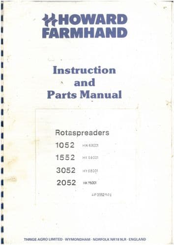 Howard Rotaspreader 1052 1552 3052 2052 Operators Manual with Parts List