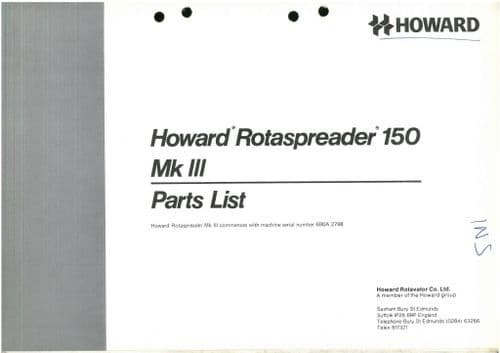 Howard Rotaspreader 150 Mk III Parts Manual