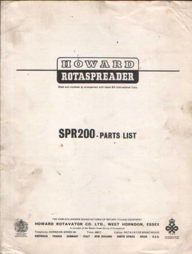Howard Rotaspreader SPR200 Parts Manual - SPR 200