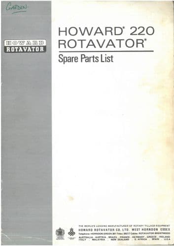 Howard Rotavator 220 Parts Manual