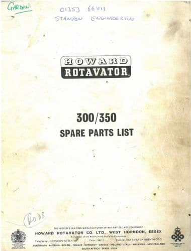 Howard Rotavator 300 & 350 Parts Manual - ORIGINAL
