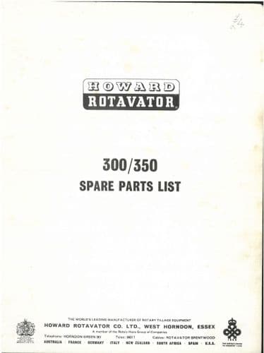Howard Rotavator 300 & 350 Parts Manual